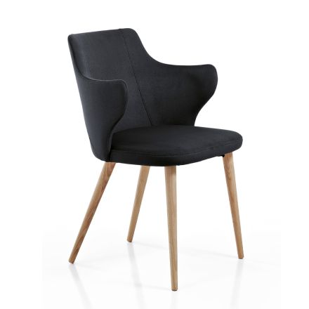 Fauteuil de Salle à Manger Design en Tissu Coloré et Frêne - Duchesse Viadurini