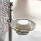 Porte-serviettes de sol avec porte-savon vintage en laiton et céramique - Rouen Viadurini