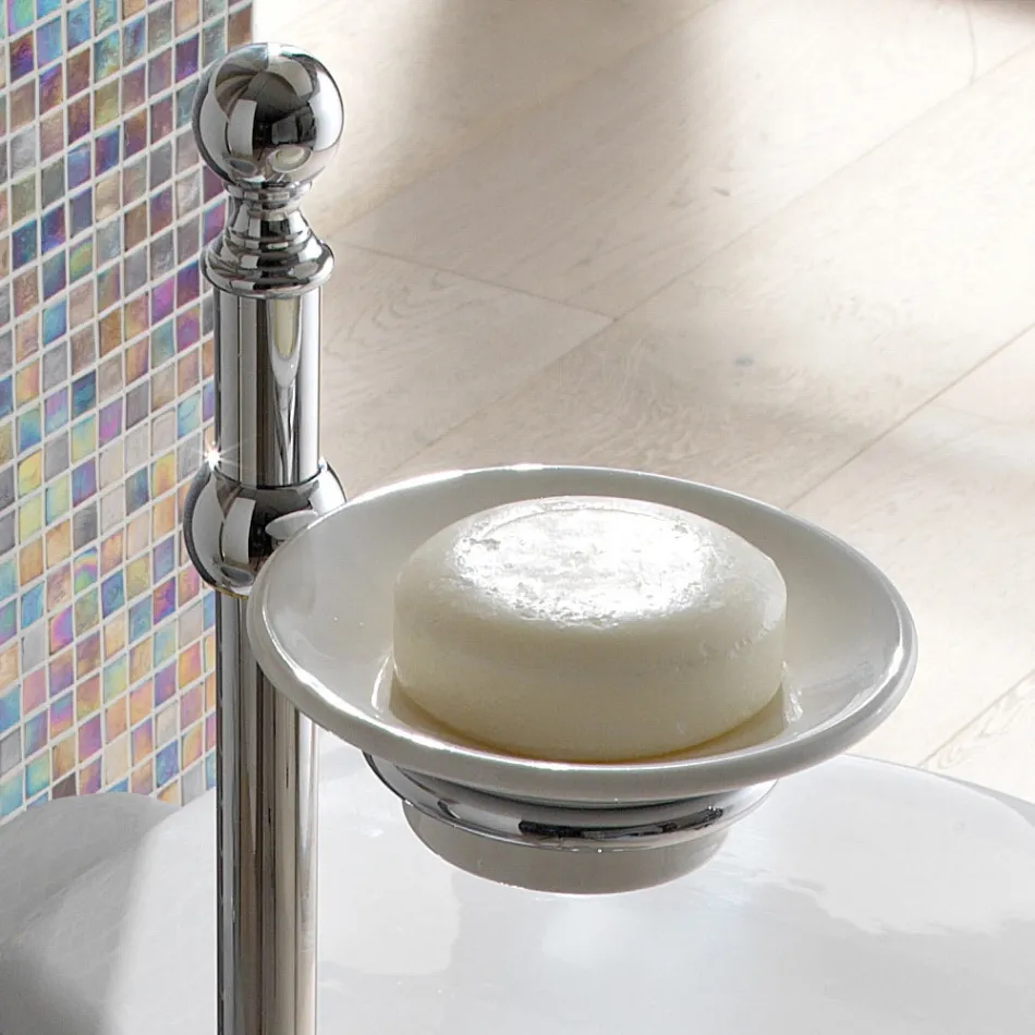 Porte-serviettes de sol avec porte-savon vintage en laiton et céramique - Rouen Viadurini