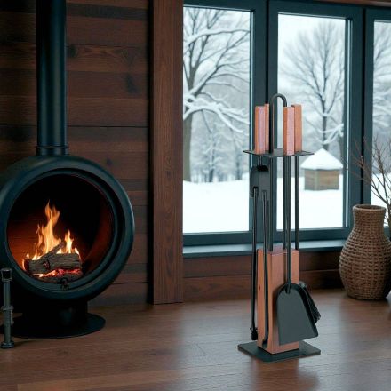 Porte-outils avec 4 accessoires, poignées et structure en bois fabriqué en Italie - Koi Viadurini