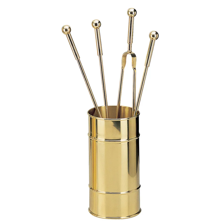 Porte-outils de cheminée en laiton 4 pièces fabriqué en Italie - Girafe Viadurini