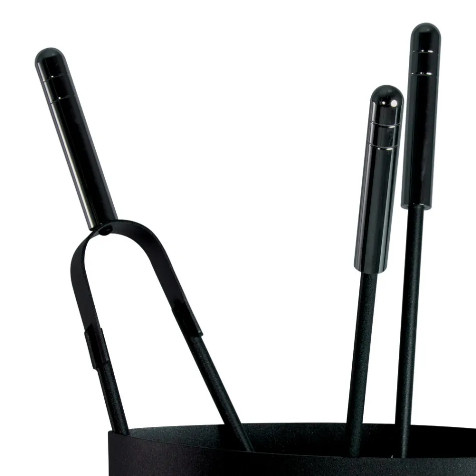 Porte-outils de cheminée en métal avec 4 accessoires fabriqués en Italie - Canarino Viadurini