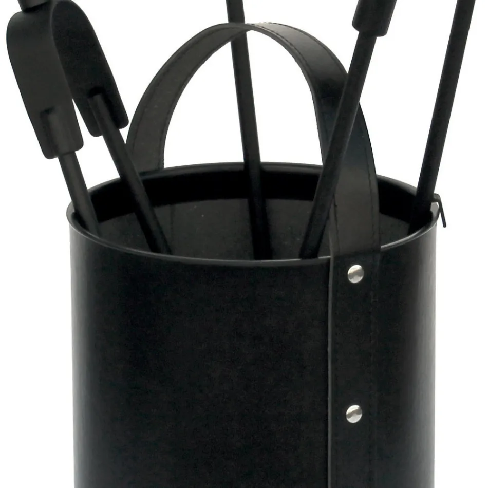 Porte-outils rond en simili cuir avec poignée et 4 accessoires fabriqués en Italie - Pigeon Viadurini