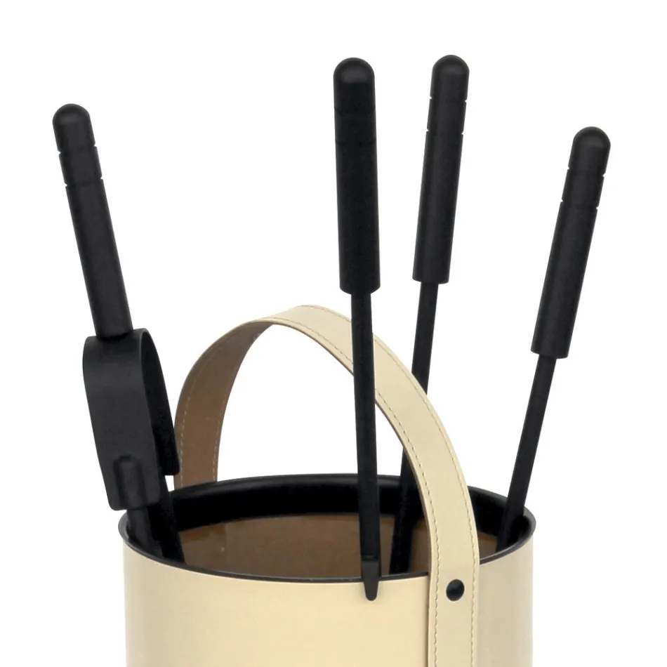 Porte-outils rond en simili cuir avec poignée et 4 accessoires fabriqués en Italie - Pigeon Viadurini