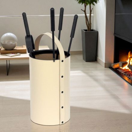 Porte-outils rond en simili cuir avec poignée et 4 accessoires fabriqués en Italie - Pigeon Viadurini