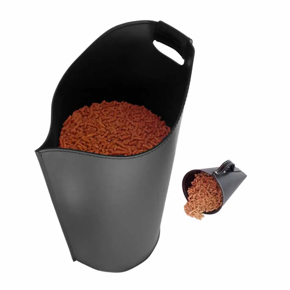 Porta cuillère à granulés à l'intérieur conception cuir noir Sapir Viadurini