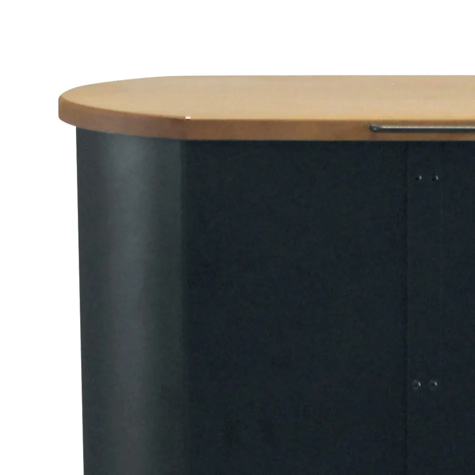 Porte-granulés en métal avec roulettes et couvercle en bois fabriqué en Italie - Bisonte Viadurini