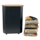 Porte-granulés en métal avec roulettes et couvercle en bois fabriqué en Italie - Bisonte Viadurini