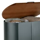 Porte-granulés ovale en métal noir et couvercle en bois fabriqué en Italie - Bisonte Viadurini