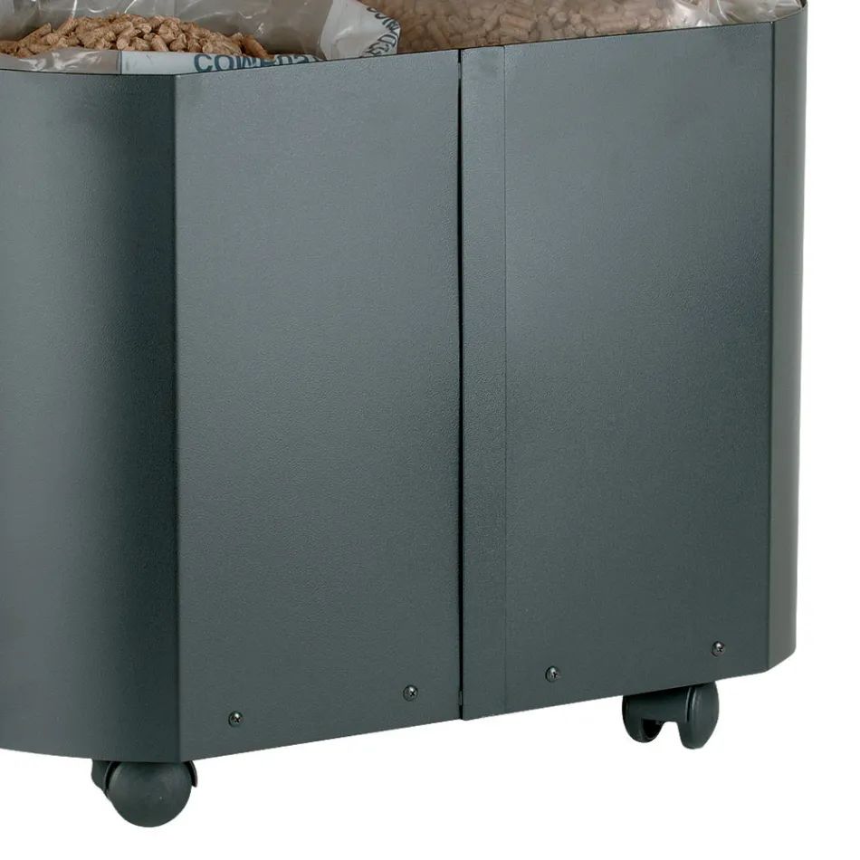 Porte-granulés ovale en métal noir et couvercle en bois fabriqué en Italie - Bisonte Viadurini