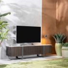 Meuble TV avec plateau en céramique effet marbre Calacatta avec 2 portes et 2 tiroirs - Clak Viadurini