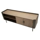 Meuble TV de salon en bois de sapin et fer gris avec 2 portes - Cooper Viadurini