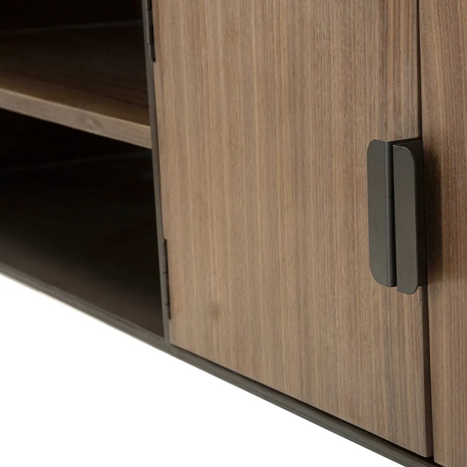 Meuble TV de salon en bois de sapin et fer gris avec 2 portes - Cooper Viadurini