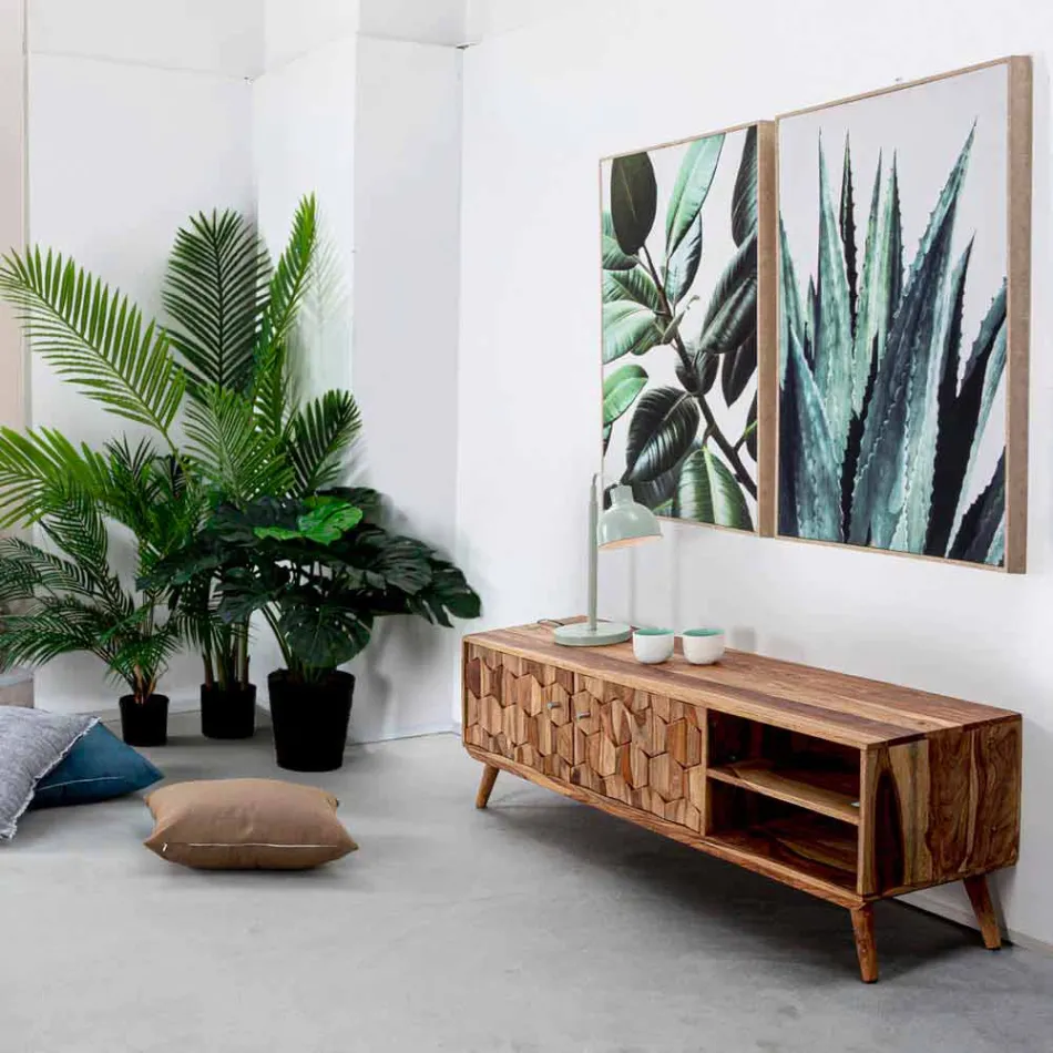 Meuble TV en bois design vintage avec boutons en acier Homemotion - Ventador Viadurini