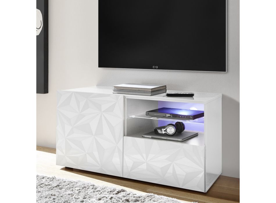 Meuble TV en bois laminé sérigraphié avec tiroir Made in Italy - Milena Viadurini