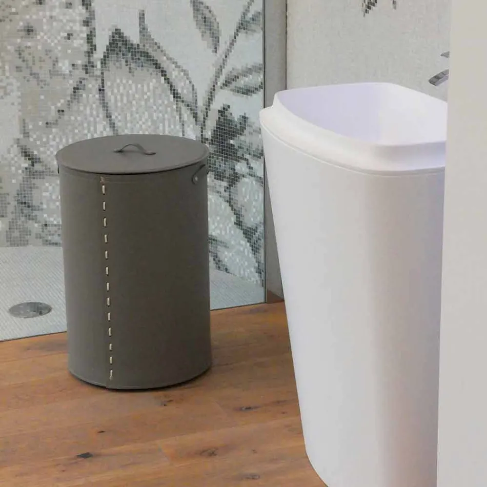 Panier à linge cylindrique en cuir régénéré fait main Roby Viadurini