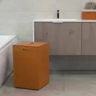 Panier à linge en cuir à base carrée David, fabriqué en Italie Viadurini