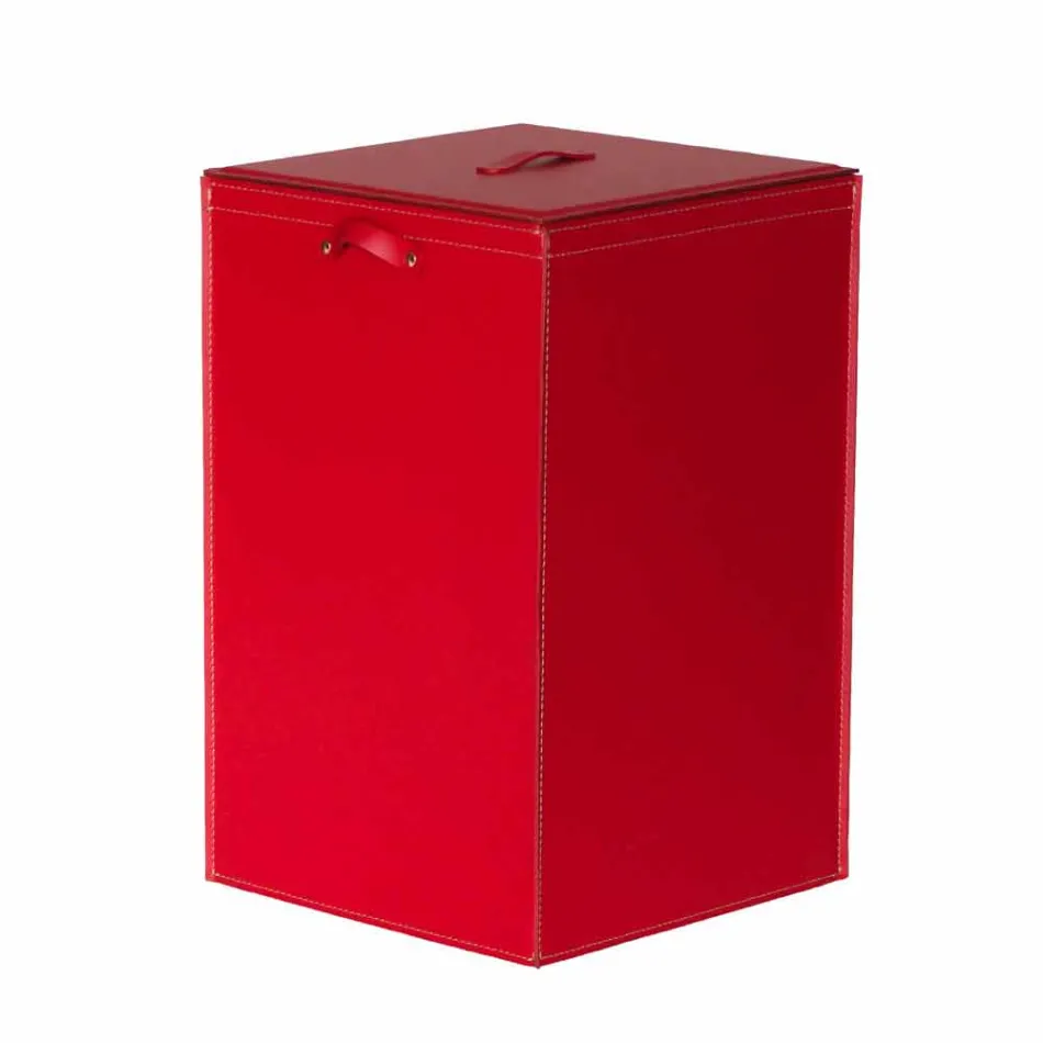 Panier à linge en cuir à base carrée David, fabriqué en Italie Viadurini