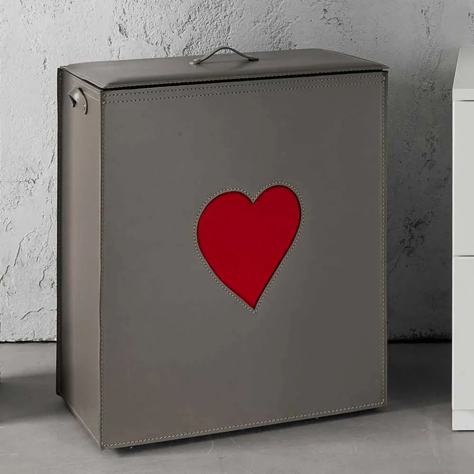 Panier à linge contemporain en cuir fabriqué en Italie Adele, insert en cœur Viadurini