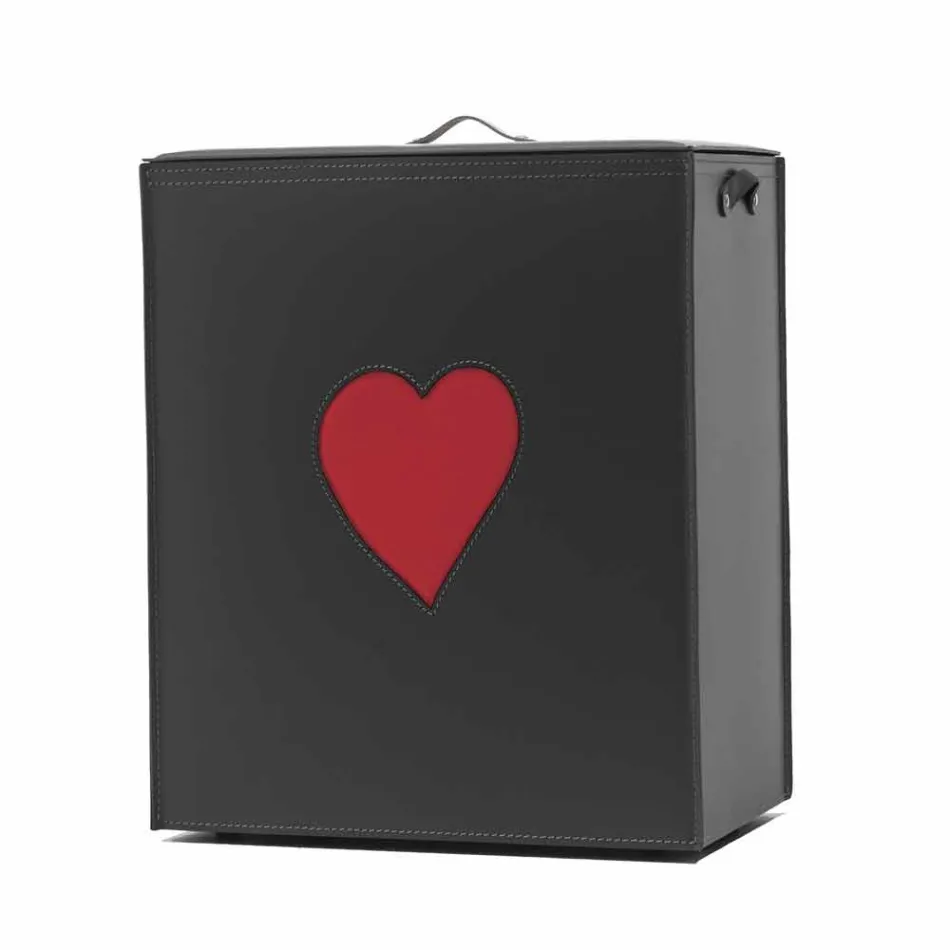 Panier à linge contemporain en cuir fabriqué en Italie Adele, insert en cœur Viadurini