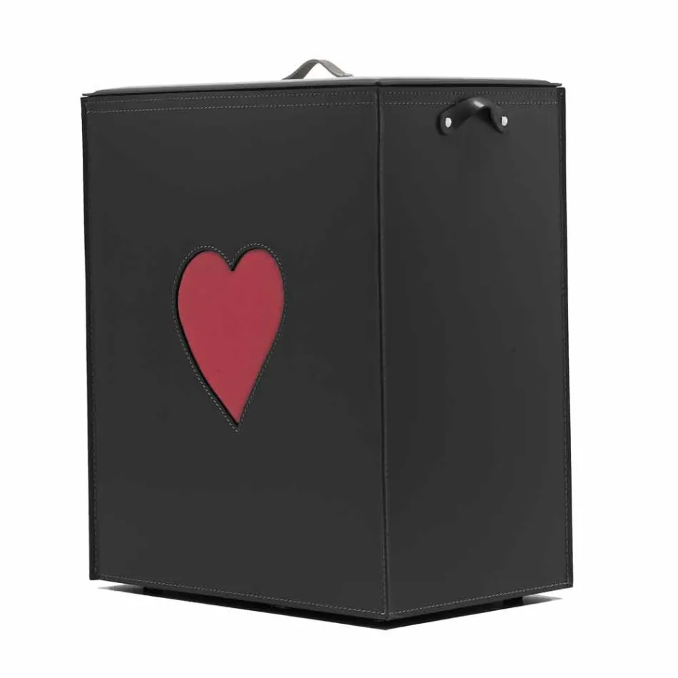 Panier à linge contemporain en cuir fabriqué en Italie Adele, insert en cœur Viadurini