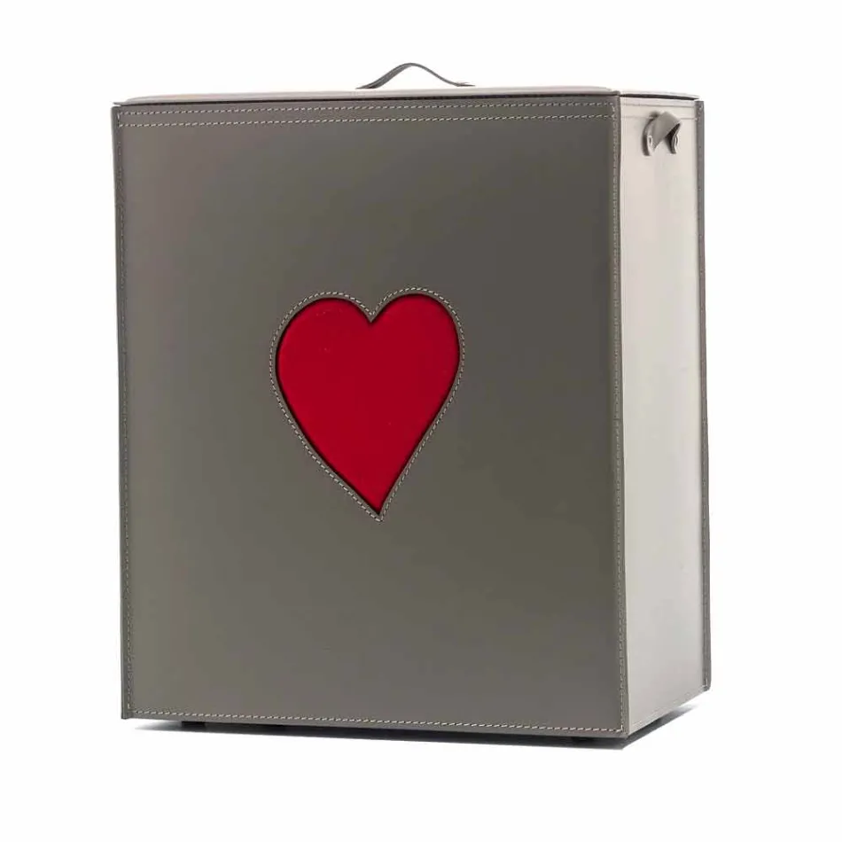 Panier à linge contemporain en cuir fabriqué en Italie Adele, insert en cœur Viadurini