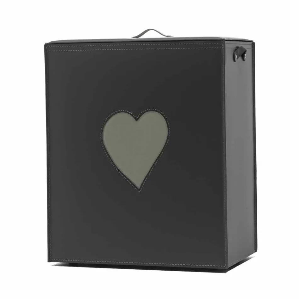 Panier à linge contemporain en cuir fabriqué en Italie Adele, insert en cœur Viadurini