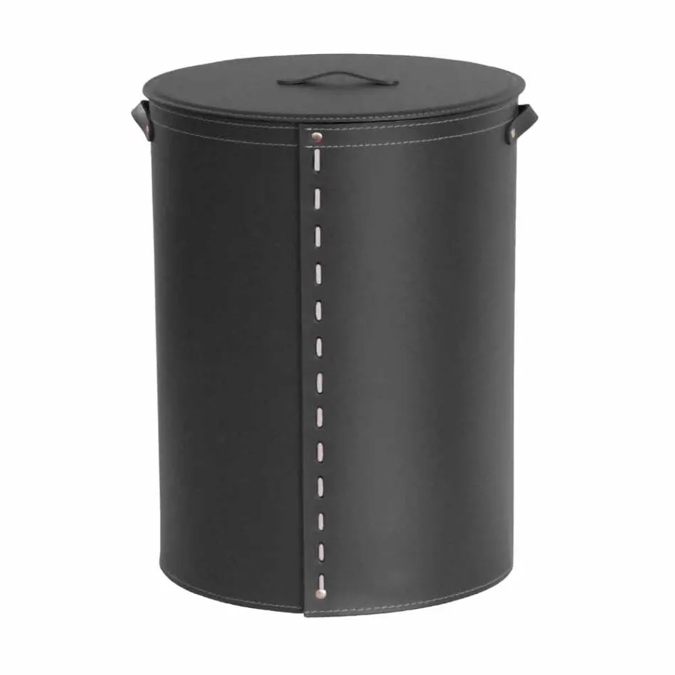 Panier à linge ovale en cuir régénéré Riky fabriqué en Italie Viadurini