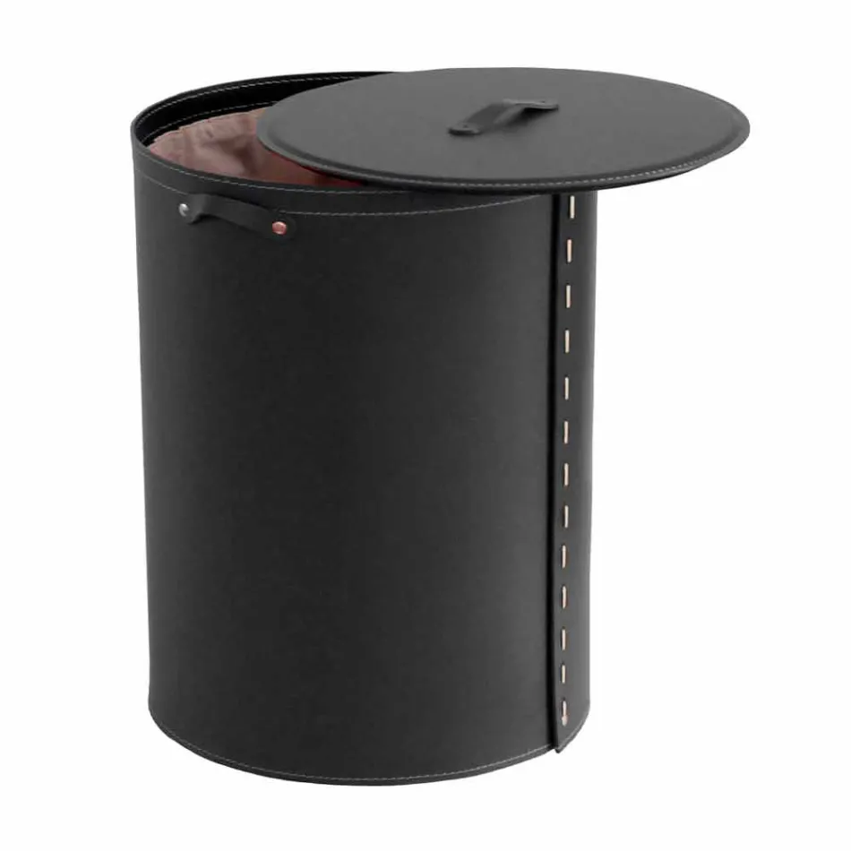 Panier à linge ovale en cuir régénéré Riky fabriqué en Italie Viadurini