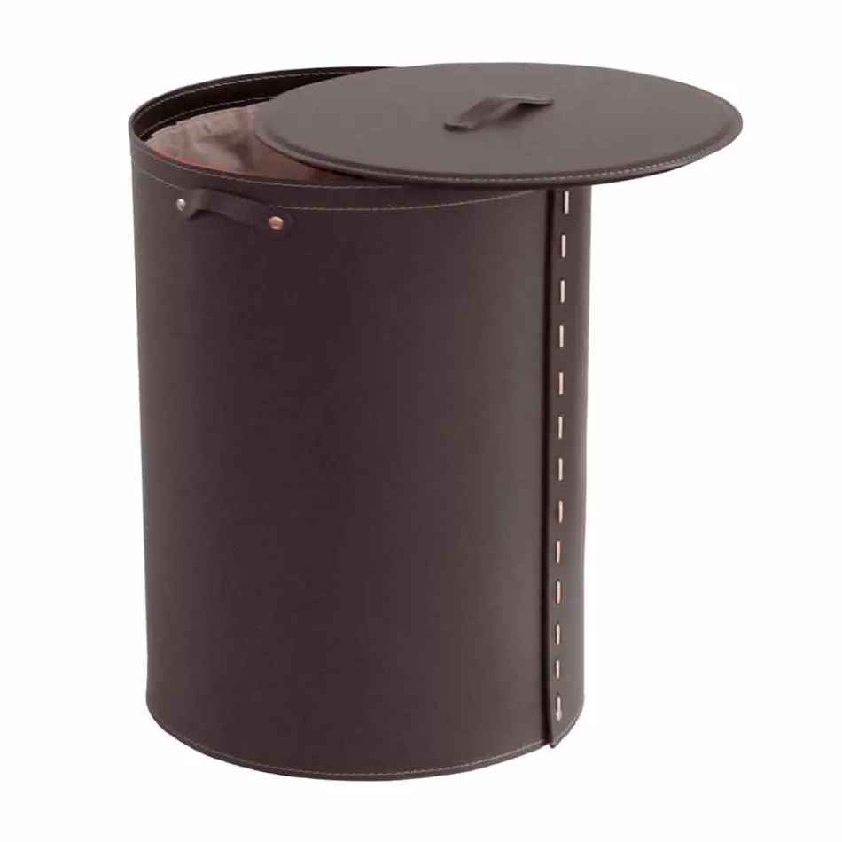 Panier à linge ovale en cuir régénéré Riky fabriqué en Italie Viadurini