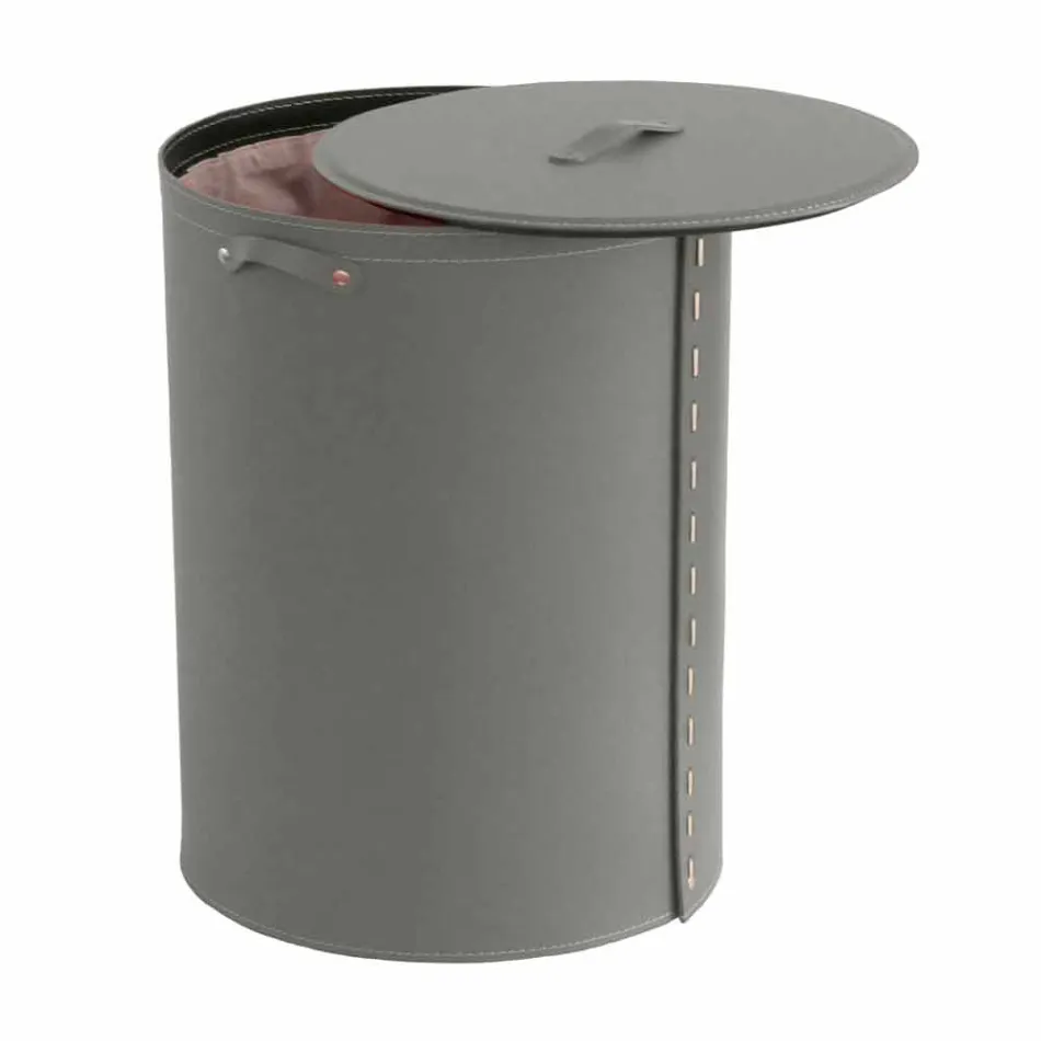 Panier à linge ovale en cuir régénéré Riky fabriqué en Italie Viadurini