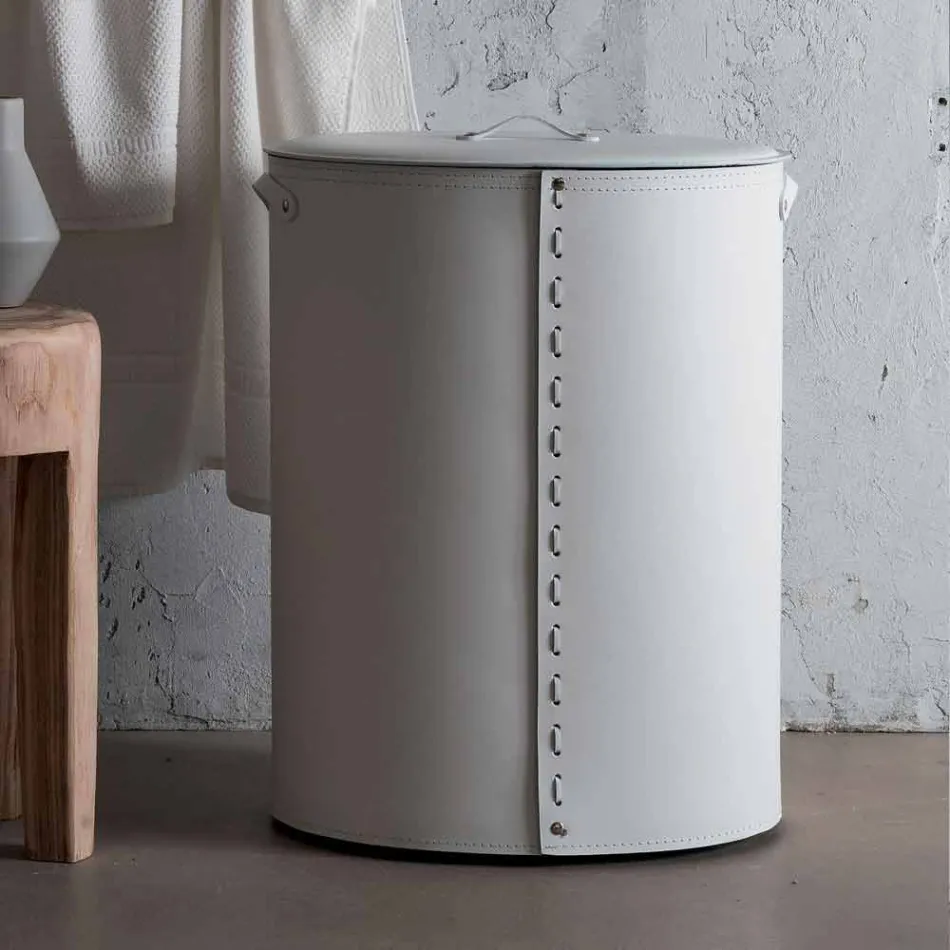 Panier à linge ovale en cuir régénéré Riky fabriqué en Italie Viadurini