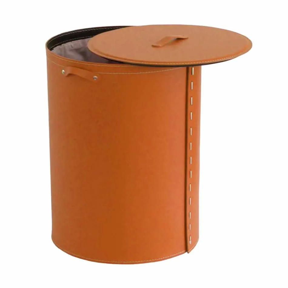 Panier à linge ovale en cuir régénéré Riky fabriqué en Italie Viadurini