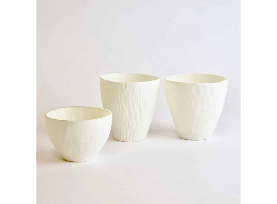 Bougeoir Design en Porcelaine Blanche Décorée 3 Pièces - Arcireale Viadurini