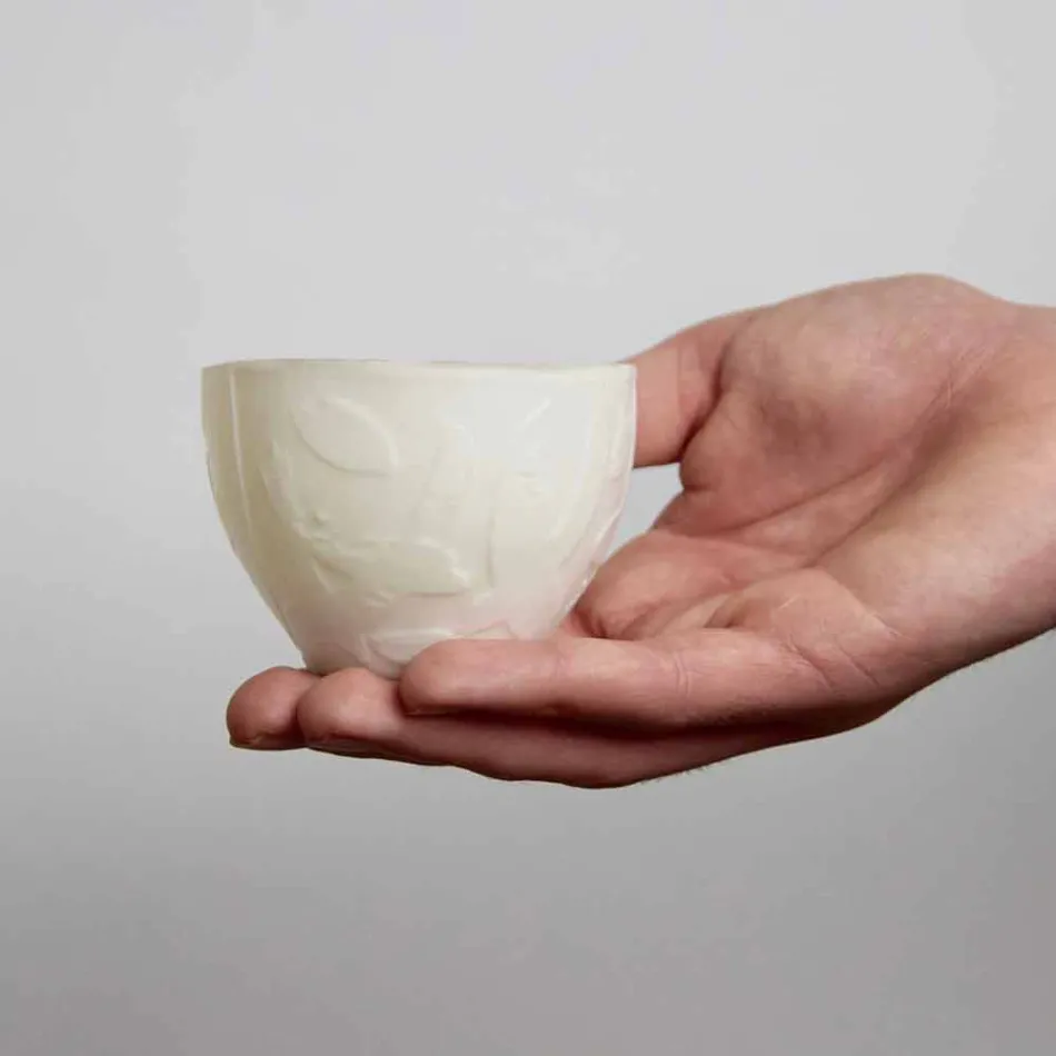 Bougeoir Design en Porcelaine Blanche Décorée 3 Pièces - Arcireale Viadurini