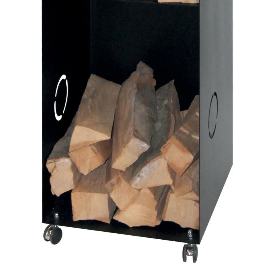 Porte-bois avec 2 compartiments de rangement et étagère supérieure Made in Italy - Colibri Viadurini