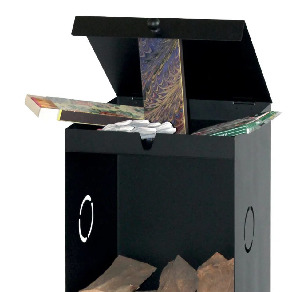 Porte-bois avec 2 compartiments de rangement et étagère supérieure Made in Italy - Colibri Viadurini