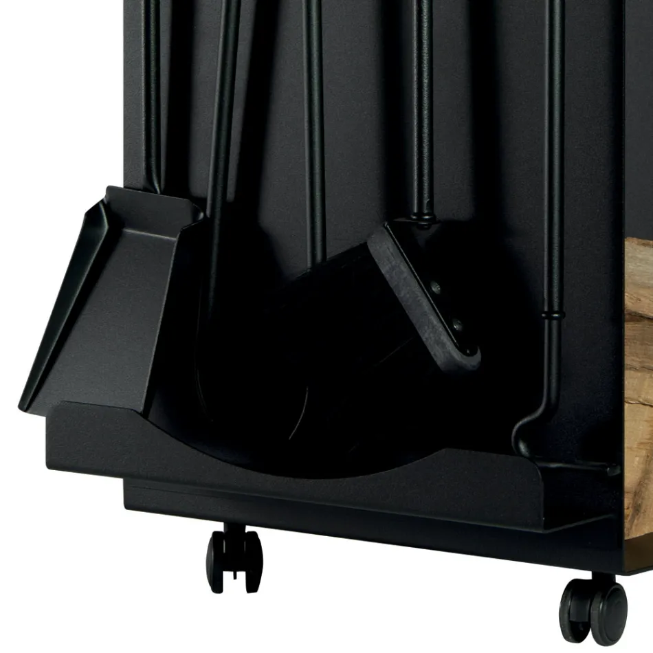 Porte-bois avec porte-outils avec 4 accessoires intégrés Made in Italy - Chouette Viadurini