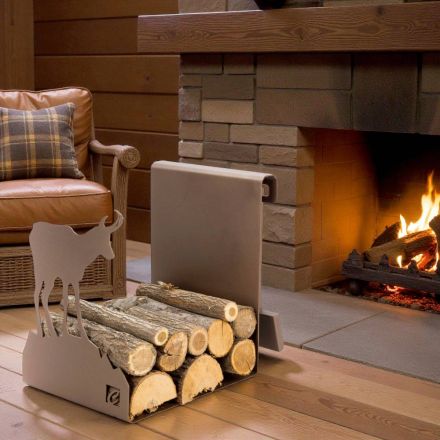 Support bois de chauffage d'intérieur en acier brun fabriqué en Italie avec des outils - Volturno Viadurini