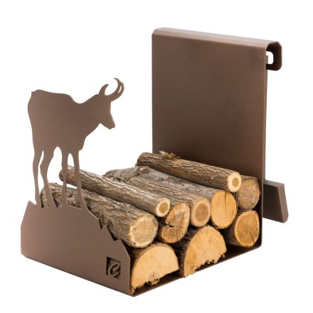 Support bois de chauffage d'intérieur en acier brun fabriqué en Italie avec des outils - Volturno Viadurini