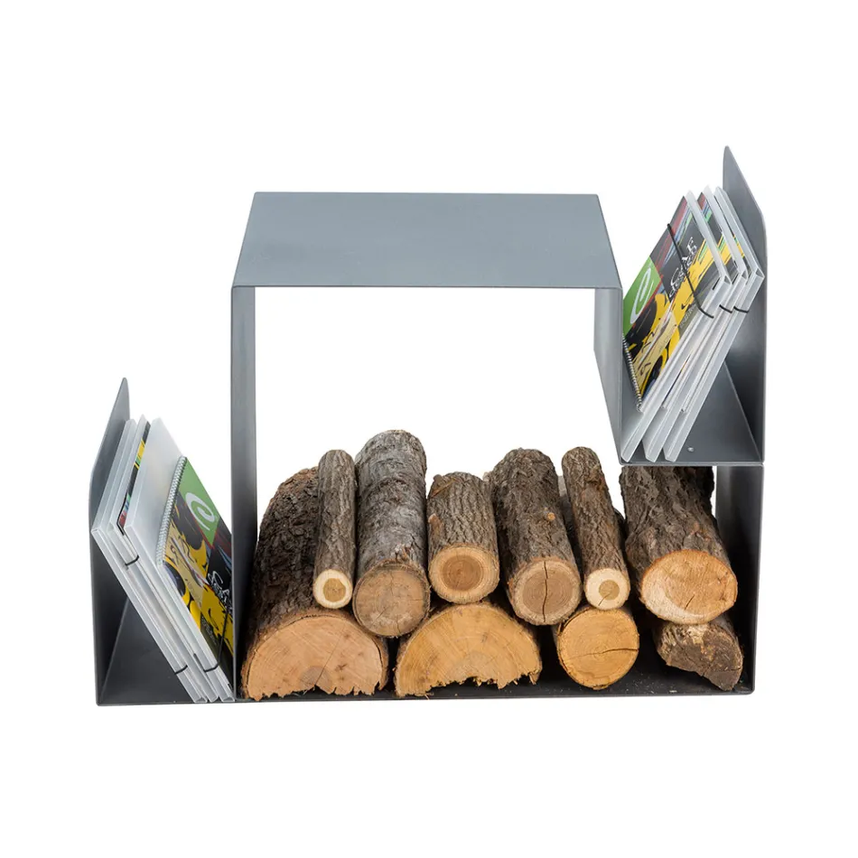 Porte-bûches design pour l'intérieur en acier gris Made in Italy - Tramontana Viadurini