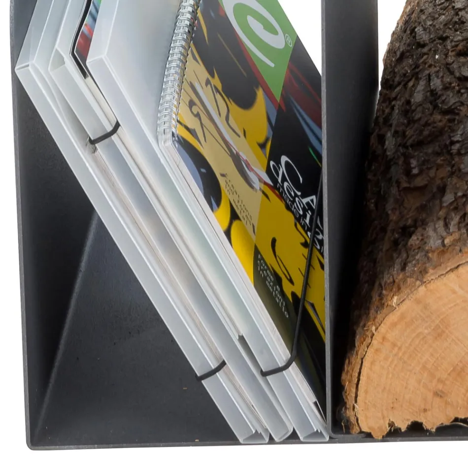 Porte-bûches design pour l'intérieur en acier gris Made in Italy - Tramontana Viadurini