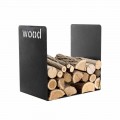 Support bois de chauffage moderne de design minimal en acier noir avec gravure - Altano