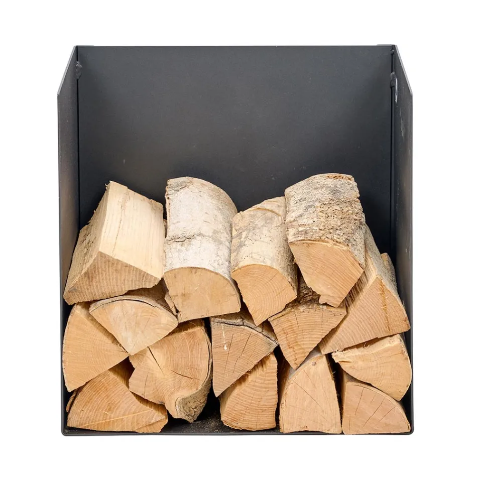 Porte-bûches en acier peint en noir fabriqué en Italie - Fiamme Viadurini