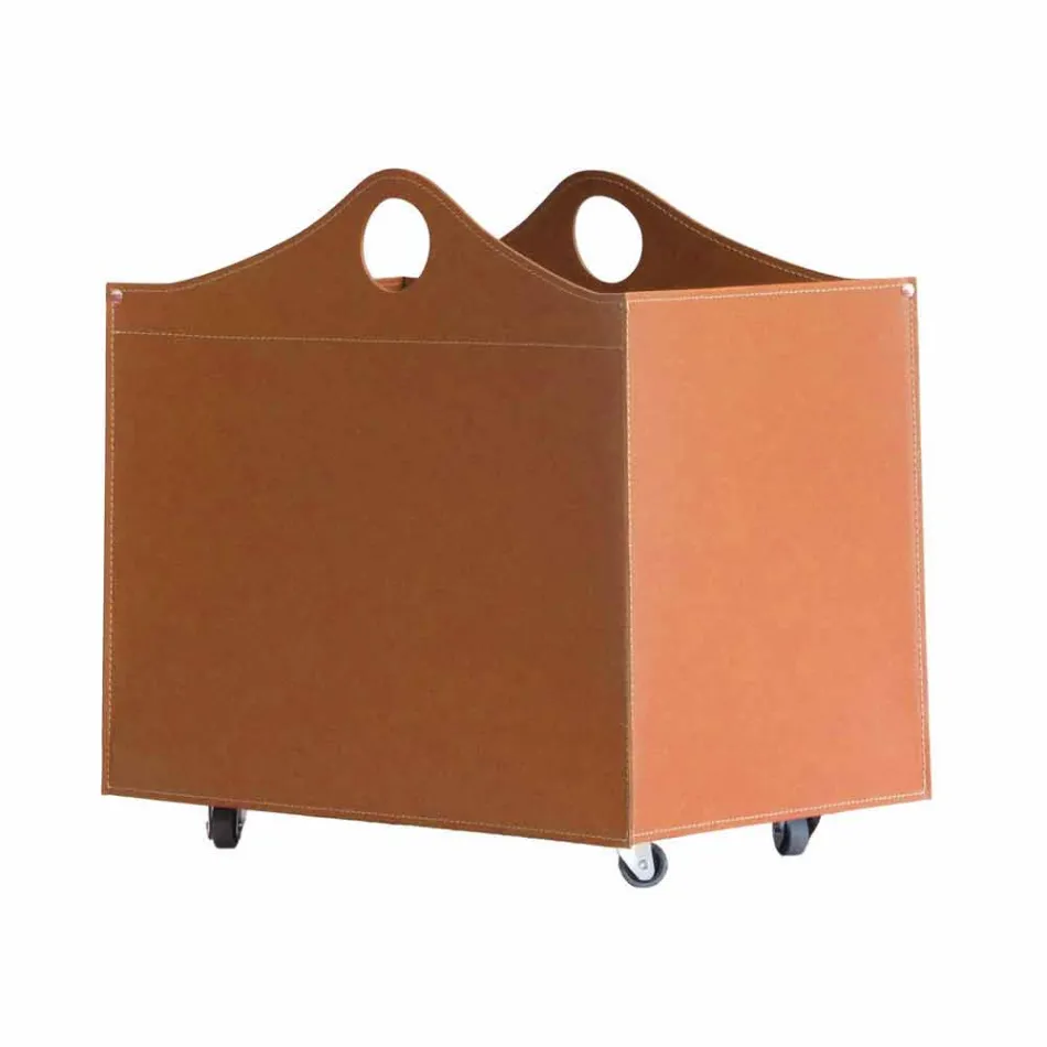 Portalegna cuir reconstitué avec des roues WoodBag fabriquées en Italie Viadurini