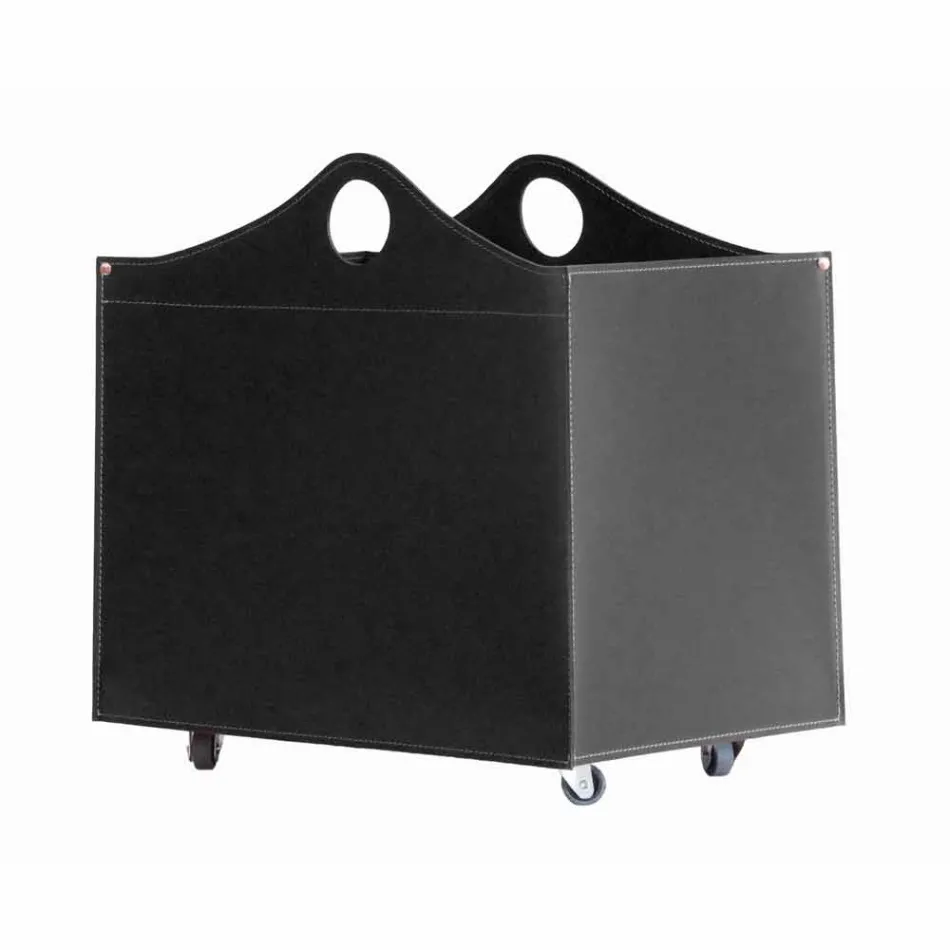 Portalegna cuir reconstitué avec des roues WoodBag fabriquées en Italie Viadurini