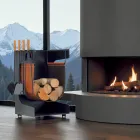 Porte-bois en éco-cuir et métal avec 4 accessoires Made in Italy - Camel Viadurini