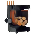 Porte-bois en éco-cuir et métal avec 4 accessoires Made in Italy - Camel Viadurini