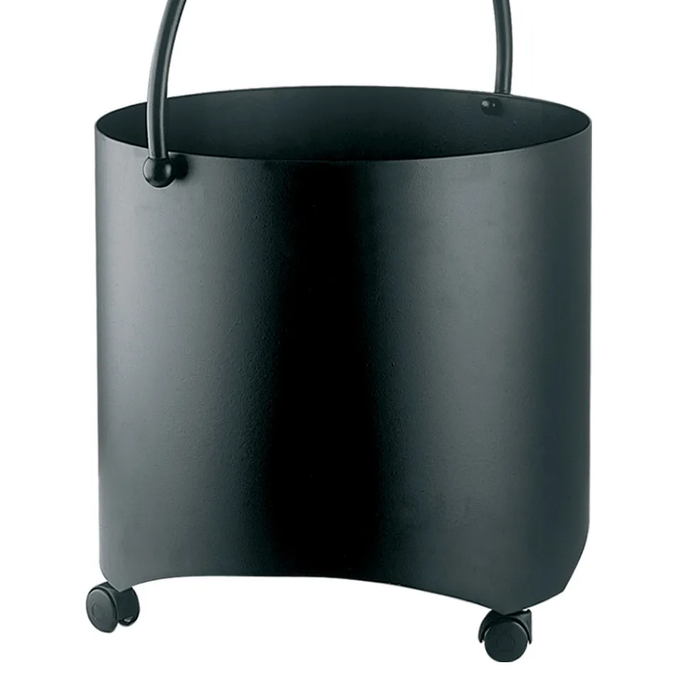 Porte-bûches en métal avec poignée supérieure et roulettes fabriqué en Italie - Bison Viadurini