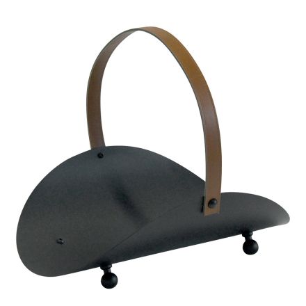 Support à bois en métal noir avec poignée en cuir fabriqué en Italie - Antilope Viadurini